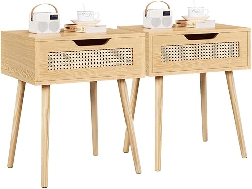 HOSTACK Lot de 2 Tables de Chevet Noir/Bois